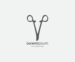 Representation of the letter V with surgical scissors and knife. Letter V logo icon design template elements. Initial Letter V Logo. vector