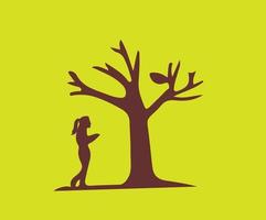 Silhouette of girl walking to the edge of the tree. vector