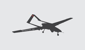 Unmanned aerial vehicle Bayraktar TB2 SIHA silhouette vector on a white background.Vector drawing of unmanned combat aerial vehicle. Side view. Image for illustration and infographics.