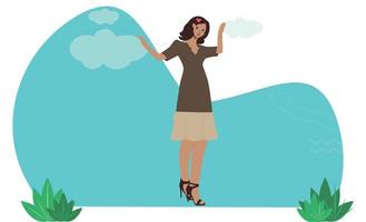 Illustration the imposing stance of the woman holding on to the clouds. vector