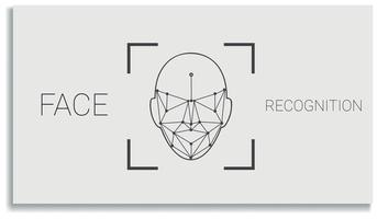 icono de reconocimiento, reconocimiento del sistema de identidad. verificación e identificación de escáner digital de seguridad. símbolo vectorial biométrico de análisis humano. sistemas de aprendizaje automático y reconocimiento facial preciso. vector