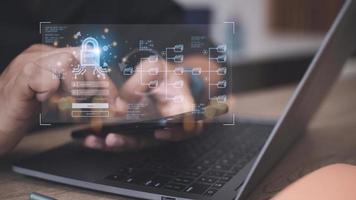 Concept of cyber security, information security and encryption, secure access to user's personal information, secure Internet access, cybersecurity. photo