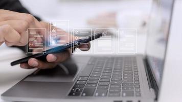 electronics document icons, E-document management, online documentation database, paperless office concept photo