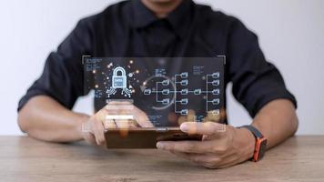 Concept of cyber security, information security and encryption, secure access to user's personal information, secure Internet access, cybersecurity. photo