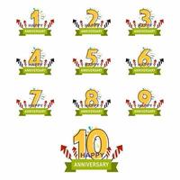 1st, 2nd, 3rd, 4th, 5th, 6th, 7th, 8th, 9th, 10th year celebration vector design