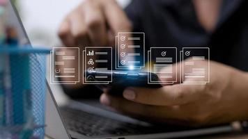 electronics document icons, E-document management, online documentation database, paperless office concept photo