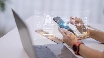 Concept of cyber security, information security and encryption, secure access to user's personal information, secure Internet access, cybersecurity. photo