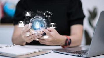 Cyber Protection Data Security Internet Privacy Internet technology concept on virtual screen. photo