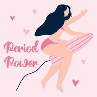 Menstruation concept. Vector illustration. Flat style. Girl with a tampon. Womens hygiene products.