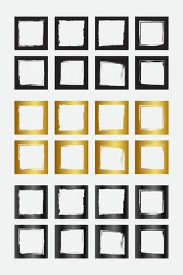 Set of grunge square border frames with black gold and metallic color