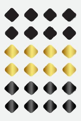 Set of grunge round square border frames with black gold and metallic color