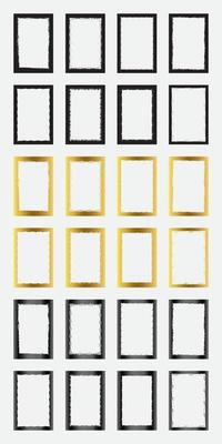 Set of grunge rectangle border frames with black gold and metallic color