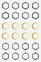 Set of grunge hexagon border frames with black gold and metallic color vector