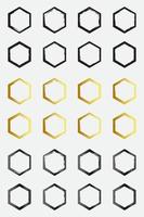 Set of grunge hexagon border frames with black gold and metallic color vector