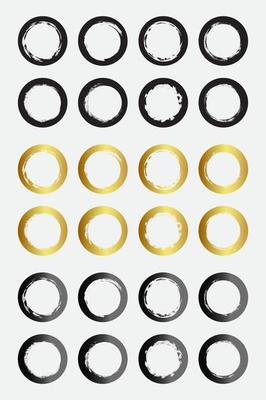 Set of grunge circle border frames with black gold and metallic color
