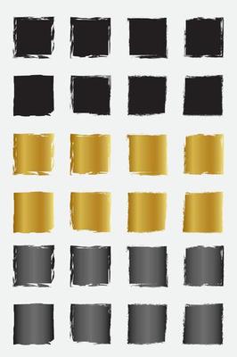 Set of grunge square border frames with black gold and metallic color