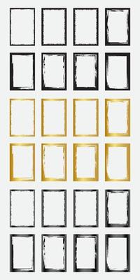 Set of grunge rectangle border frames with black gold and metallic color