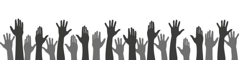 Raised hands. Silhouettes of hands up. Drawn hands. Vector illustration