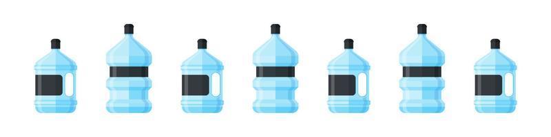 Plastic water bottle icons. Cartoon plastic bottles of water. Blank container for healthy liquid, natural wet, fresh aqua for drinking. Vector illustration