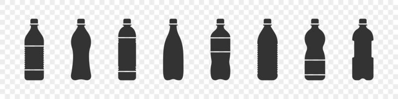 botellas de agua. colección de botellas de plástico. iconos de botellas de agua de vector plano. ilustración vectorial