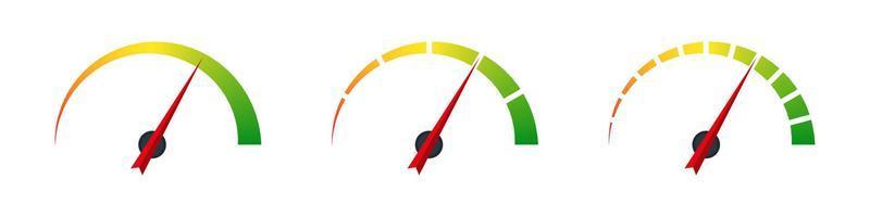 Gauge icons. Risk level gauge. Level indicator. Performance measurement. Gauge concept. Vector graphic