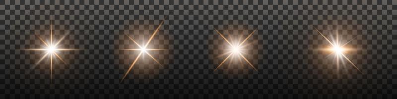 Light effect of lens flare. Bright light rays. Shine glowing stars. Vector illustration