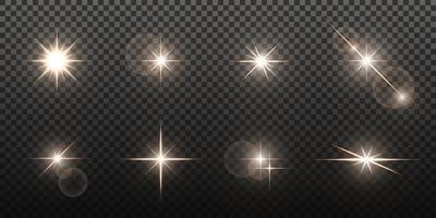 Stars. Glowing light effect. Stars with glare light. Sparkling stars. Vector illustration
