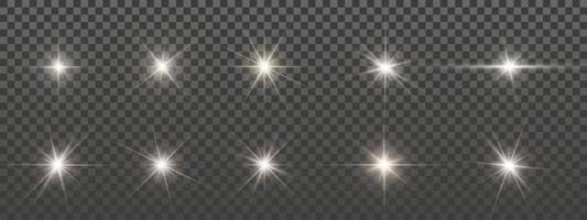 Set of sparks. Glowing Stars. Lens flares and sparkles template. Vector illustration