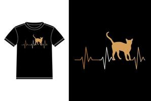 plantilla de diseño de camiseta de la línea de latidos del corazón del gato abisinio, abisinio a bordo, pegatina de la ventana del camión vector