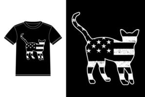 American Flag in Abyssinian Cat Vintage T-shirt Design template, Abyssinian Cat on Board, Car Window Sticker Vector for cat lovers, Black on white apparel design