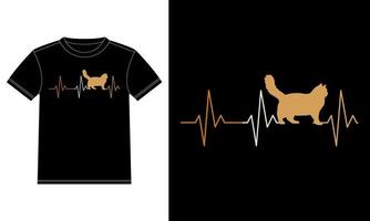 plantilla de diseño de camisetas de línea de latidos del corazón del gato ragdoll, gato ragdoll a bordo, pegatina de la ventana del coche vector