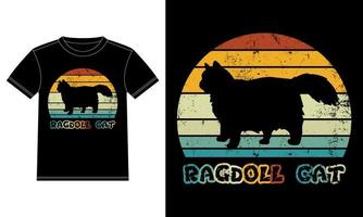 ragdoll cat vintage retro puesta de sol camiseta plantilla de diseño, ragdoll cat a bordo, vector de etiqueta de ventana de coche para los amantes de los gatos, diseño de ropa en blanco y negro