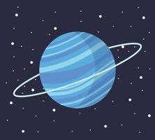 Cartoon solar system planet in flat style. Uranus planet on dark space with stars vector illustration.