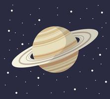 planeta del sistema solar de dibujos animados en estilo plano. Saturno planeta en el espacio oscuro con estrellas ilustración vectorial. vector