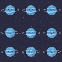 Cute planet uranus cartoon character. Set of cute cartoon planets with different emotions. Vector illustration