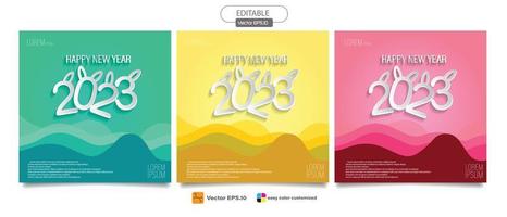 feliz año nuevo 2023 plantilla cuadrada. concepto de saludo para la celebración del año nuevo 2023, ilustración vectorial vector