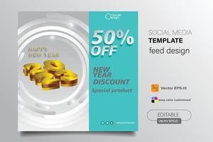 social media template feed design for product promotion happy new year  vector illustration
