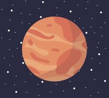 Cartoon solar system planet in flat style. Planet mars on dark space with stars vector illustration.