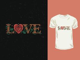 The love typography with roses vintage style illustration vector