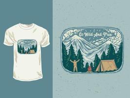 wild and free mountain camp vintage badge illustration vector