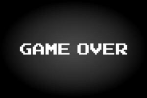 8-bit pixel text, game over. Background icon for game assets in vector illustrations.