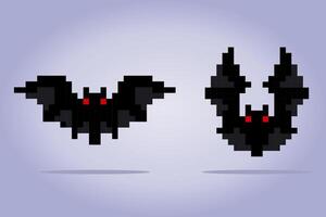 Pixel 8 bit bat. Animal game assets in vector illustration.