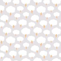 Hand drawn overcast sky seamless pattern. Cloudy sky, thunderstorm illustration. Clouds with lightning textile illustration in flat style. vector