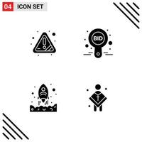 Modern Set of 4 Solid Glyphs Pictograph of alert launching error bid start Editable Vector Design Elements