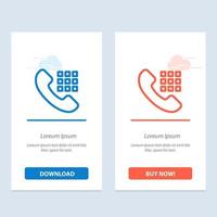 Call Dial Phone Keys  Blue and Red Download and Buy Now web Widget Card Template vector