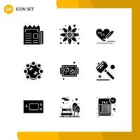 9 Icon Set. Solid Style Icon Pack. Glyph Symbols isolated on White Backgound for Responsive Website Designing. vector