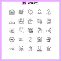 conjunto de 25 iconos modernos de la interfaz de usuario signos de símbolos para el reloj de ubicación del marcador elementos de diseño vectorial editables cristianos de pascua vector