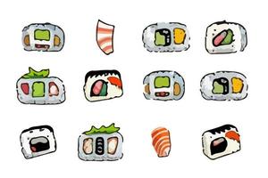 conjunto de colección de sushi japonés vector