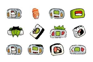 conjunto de colección de sushi japonés vector