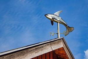 una orca, una orca, una veleta en un techo en la isla de vancouver foto
